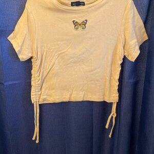 Tan Butterfly Embroidered Women's Top